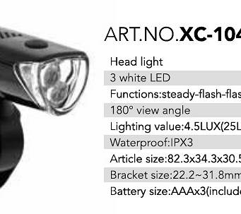 Lampa przednia 3 LED 25Lm XC-104A