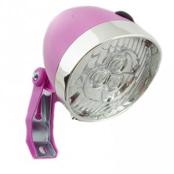 Lampa przednia RETRO 3 LED na bat.różowa